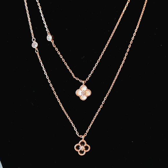 Rose Gold & Silver Four Leaf Clover CZ Necklace 269 - Picture 5 of 8